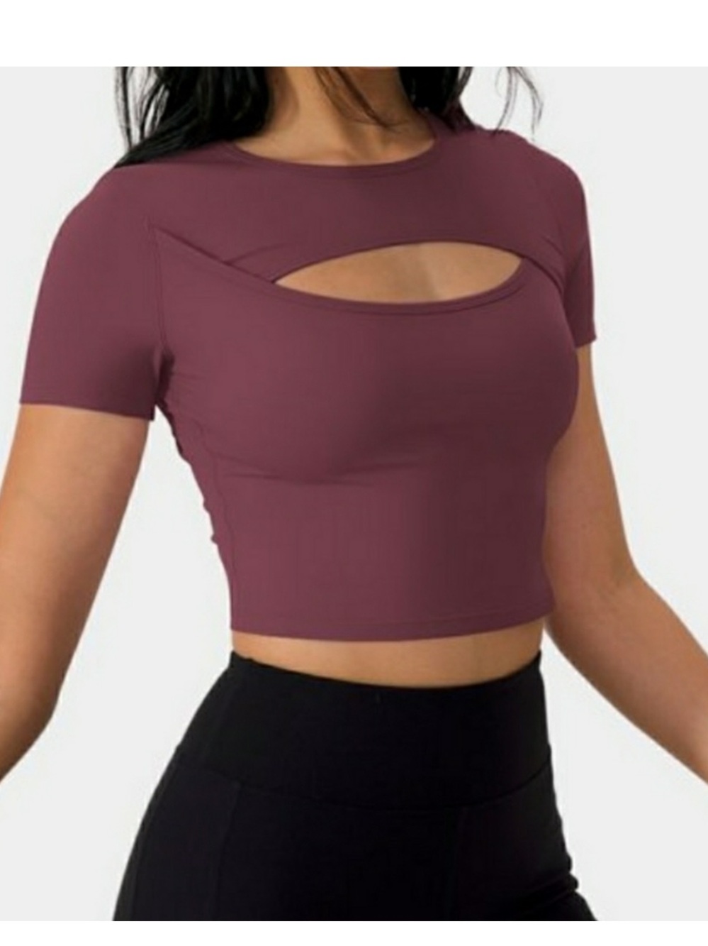 Halara NWOT Burgundy Cutout Double Layer Crop Top Short Sleeve Athletic Small